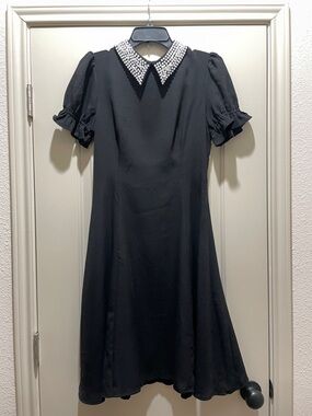 Ivy City Co Black Midi Dress with Pearl Collar